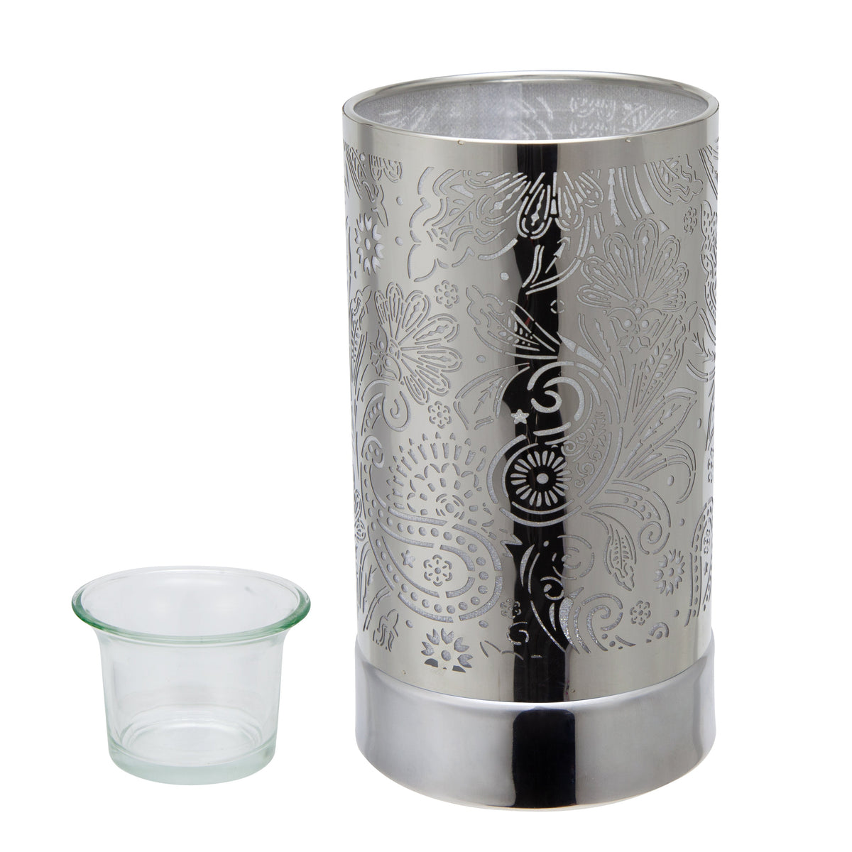 7" Touch Lamp/Oil Burner/Wax Warmer-Silver Secret Garden