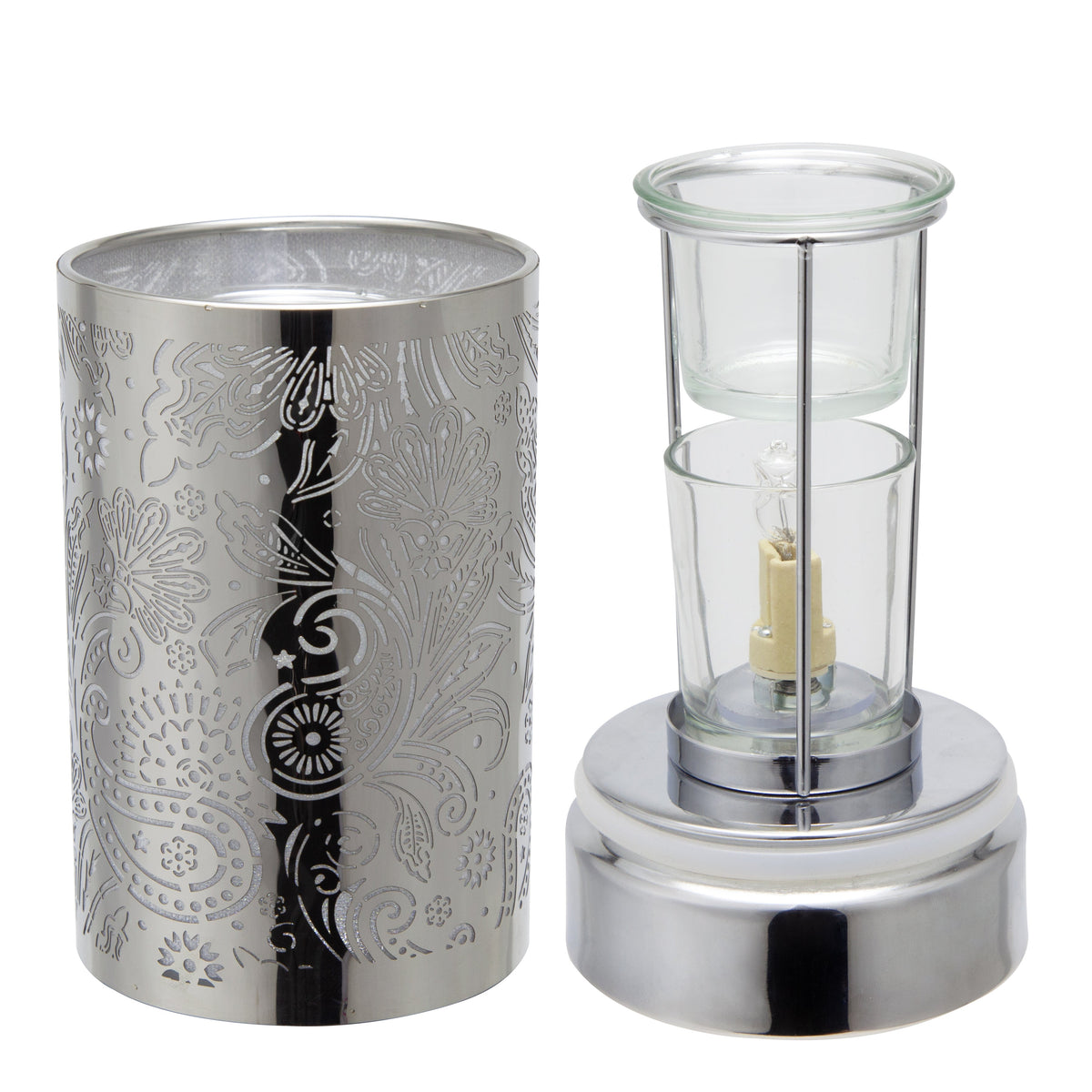 7" Touch Lamp/Oil Burner/Wax Warmer-Silver Secret Garden