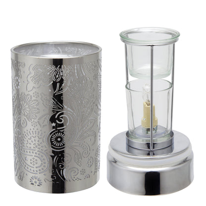 7" Touch Lamp/Oil Burner/Wax Warmer-Silver Secret Garden