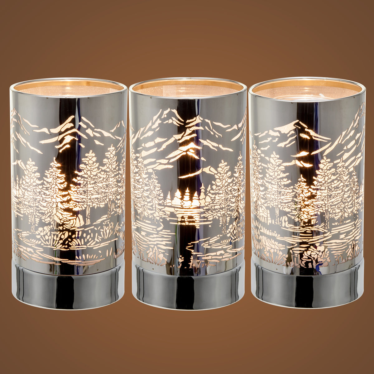 7" Touch Lamp/Oil Burner/Wax Warmer-Silver Mountain Scene