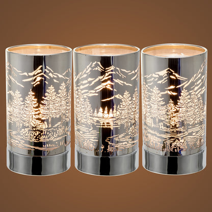 7" Touch Lamp/Oil Burner/Wax Warmer-Silver Mountain Scene