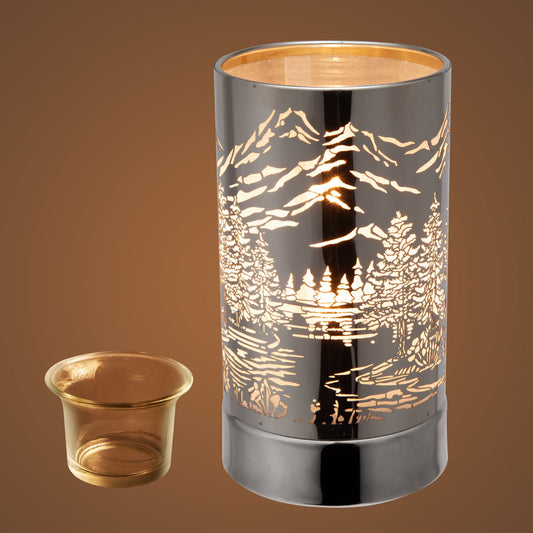 7" Touch Lamp/Oil Burner/Wax Warmer-Silver Mountain Scene
