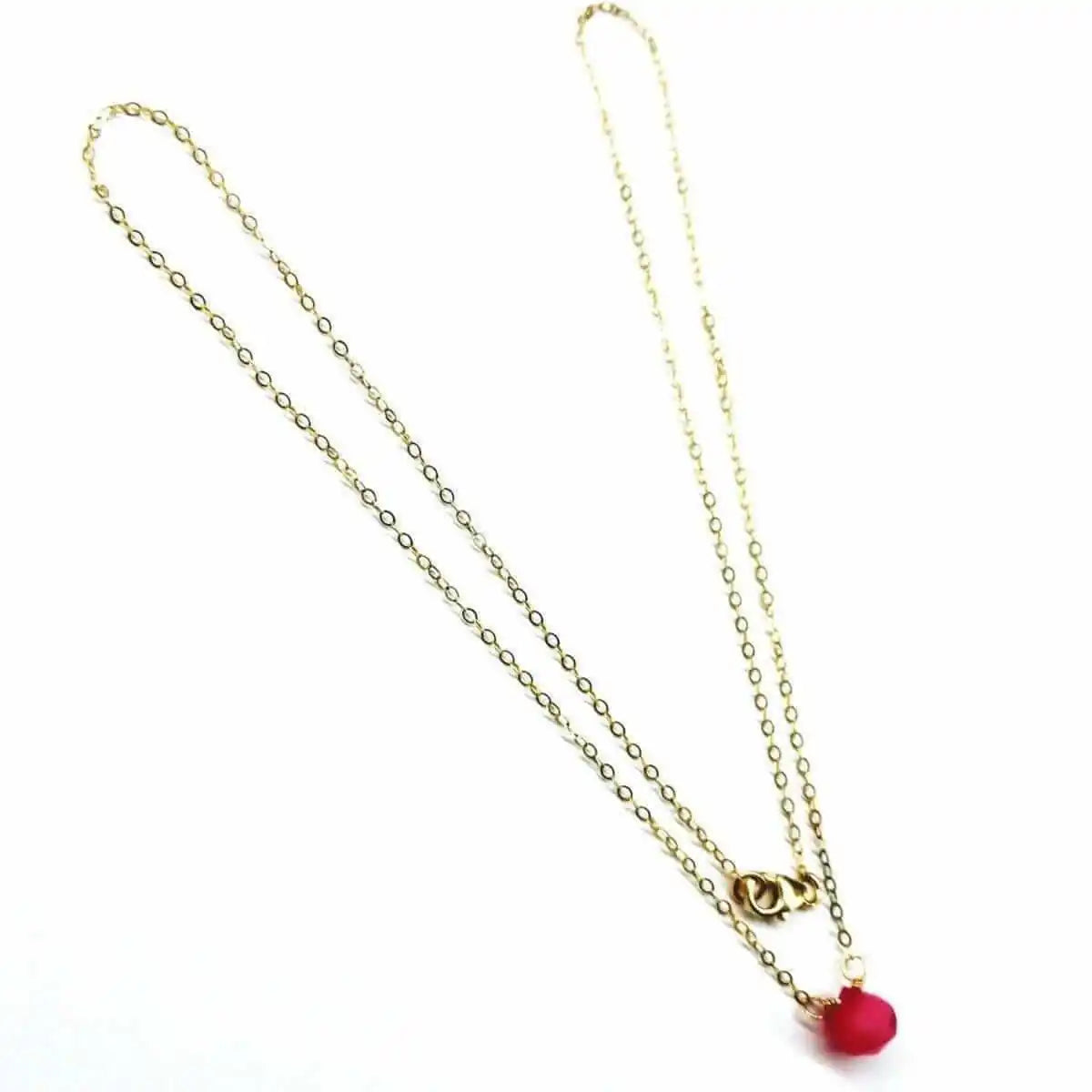 Tiny Hot Pink Chalcedony Gold Filled Necklace