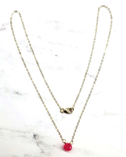 Tiny Hot Pink Chalcedony Gold Filled Necklace