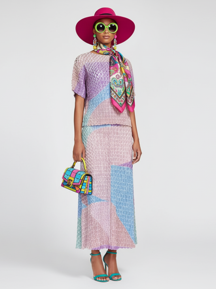 Two-Piece Suit With Color Contrast Top and Pleated Skirt for Women, Midtown, BYMANYC New York.