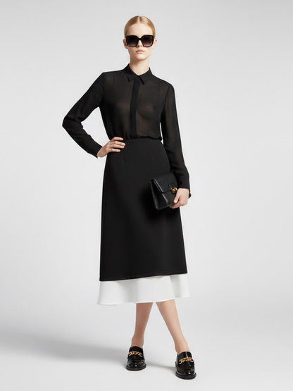 Two-Tone Black and White Midi Skirt With Double-Layer Design • BYMANYC ® New York