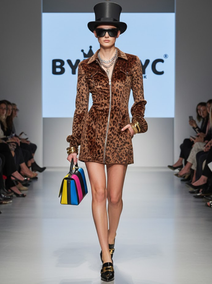 Velvet Leopard Zip-Dress • SOHO New Collection BYMANYC ® New York