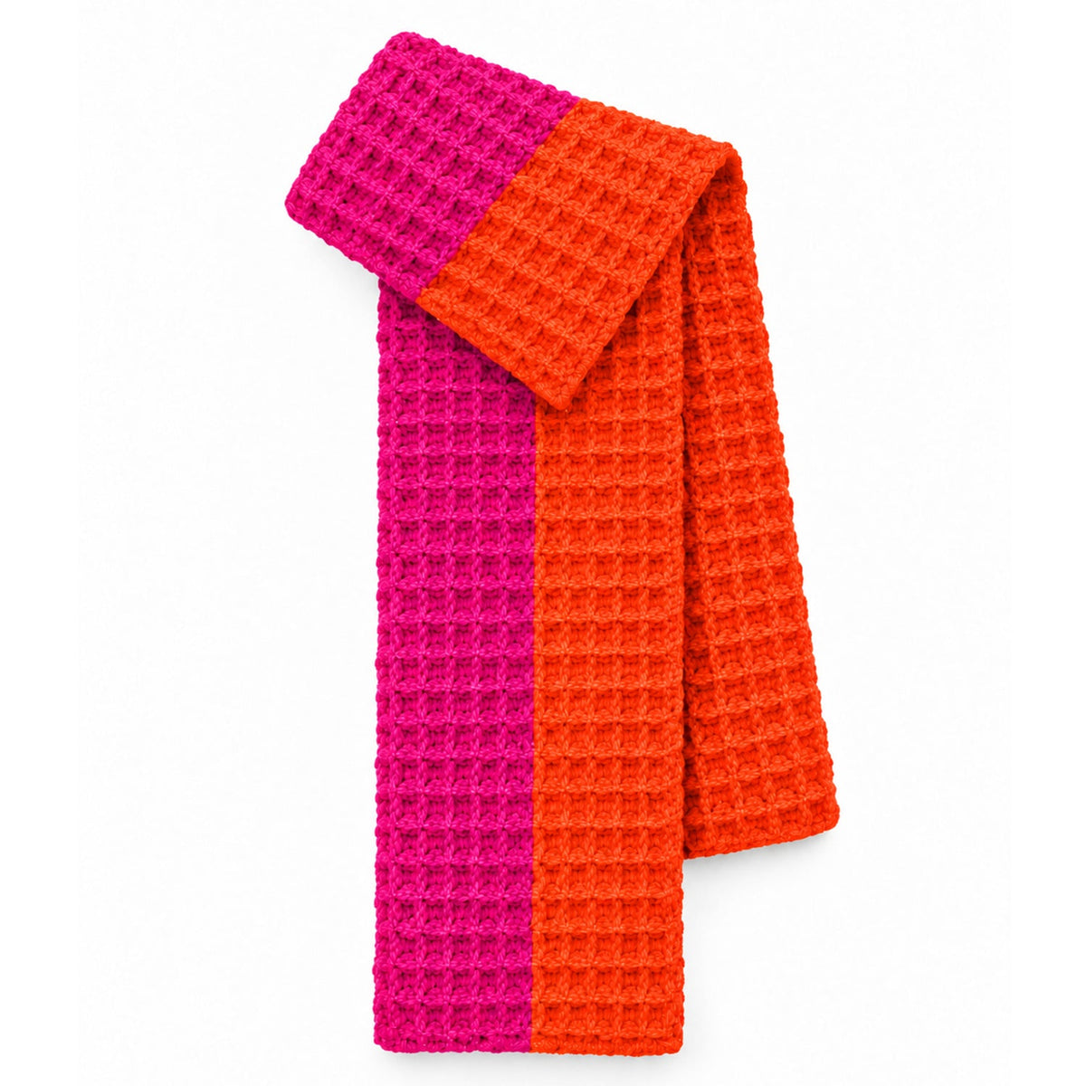WAFFLE Crochet Scarf in Candy Pink & Tangerine Orange