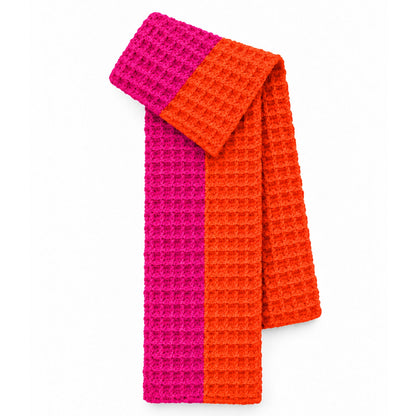 WAFFLE Crochet Scarf in Candy Pink & Tangerine Orange