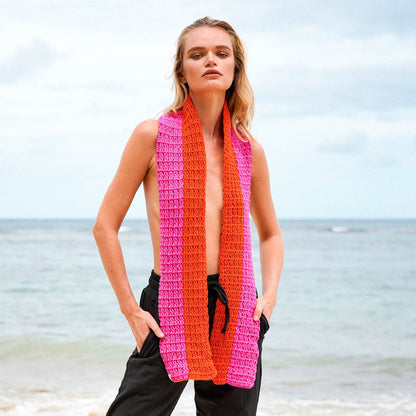 WAFFLE Crochet Scarf in Candy Pink & Tangerine Orange