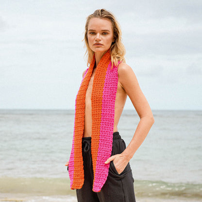 WAFFLE Crochet Scarf in Candy Pink & Tangerine Orange