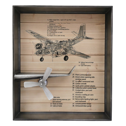 Metallic Vintage Airplane Wall Art With Clock, Set of 3