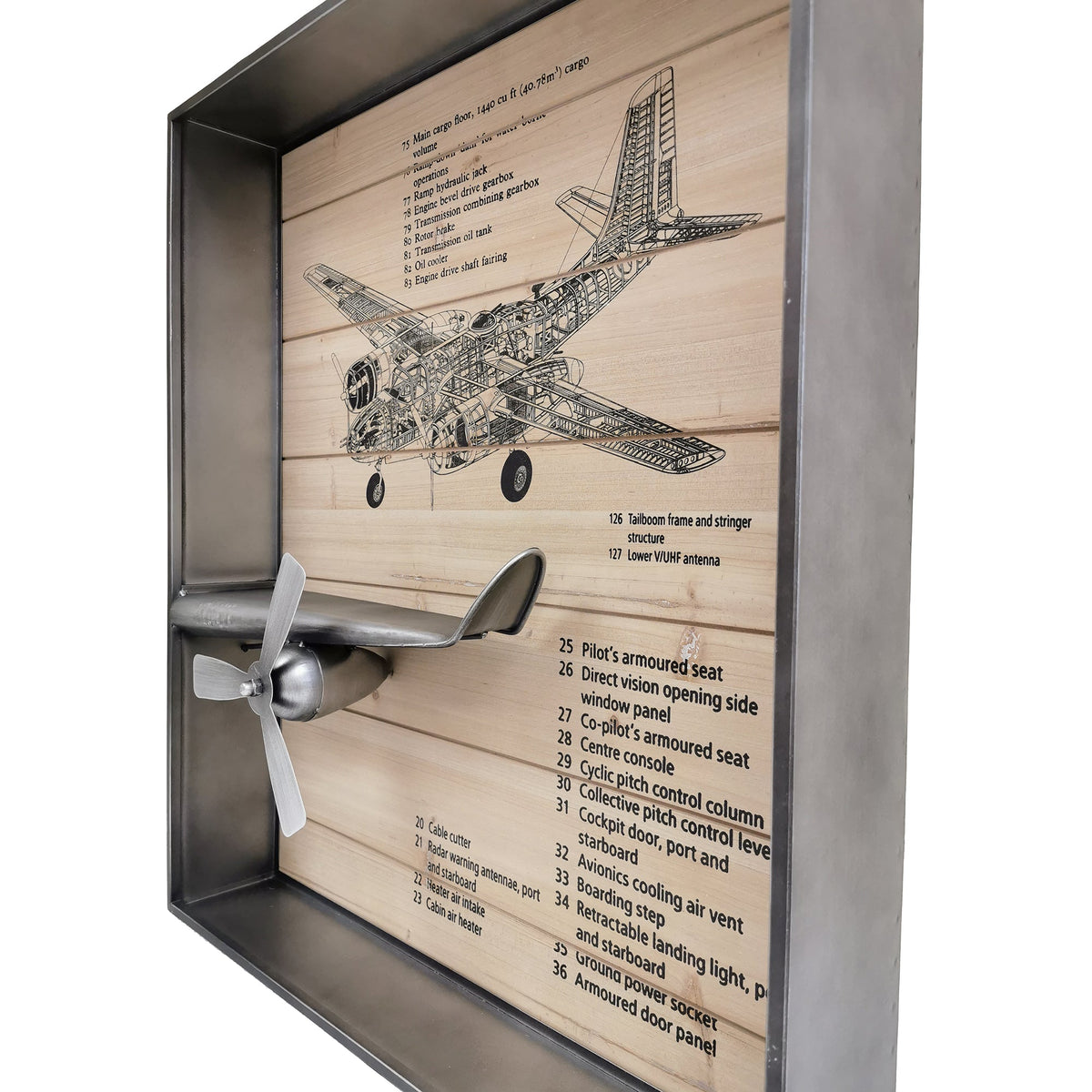 Metallic Vintage Airplane Wall Art With Clock, Set of 3