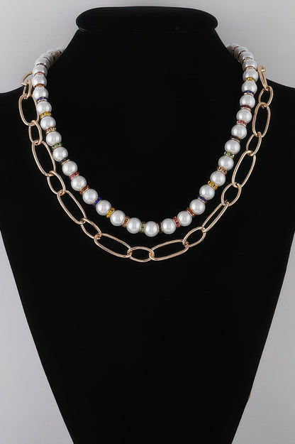 Women's Double Layered Pearl N Chain Necklace BYMANYC ® New York CONTEMPORARY VIBRANT MODERN FASHION - New Collection