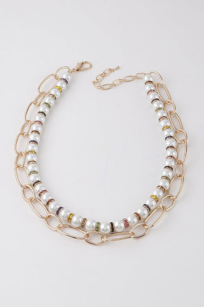 Women's Double Layered Pearl N Chain Necklace BYMANYC ® New York CONTEMPORARY VIBRANT MODERN FASHION - New Collection