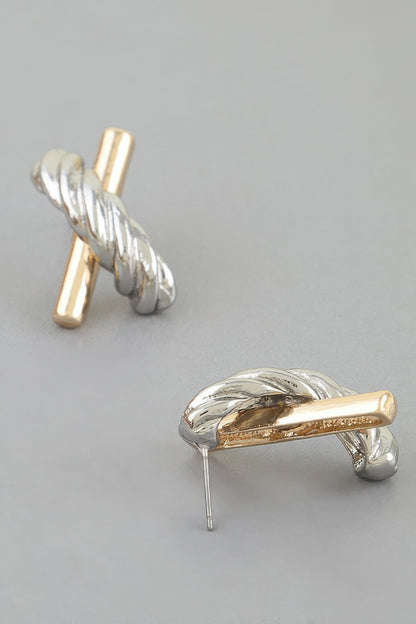 Women's Stud Earrings Two Toned Twisted X BYMANYC ® New York DUAL-FINISH CROSSOVER EARRINGS - New Collection