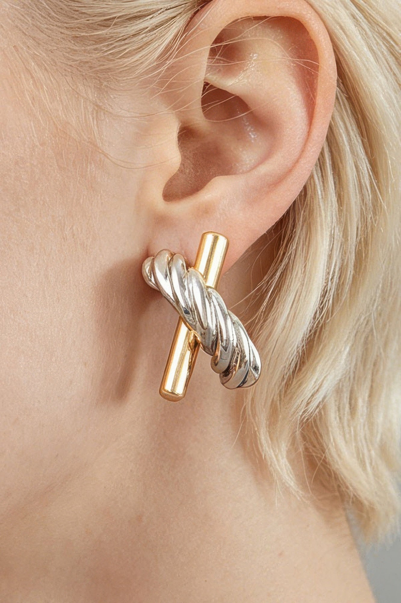 Women's Stud Earrings Two Toned Twisted X BYMANYC ® New York DUAL-FINISH CROSSOVER EARRINGS - New Collection