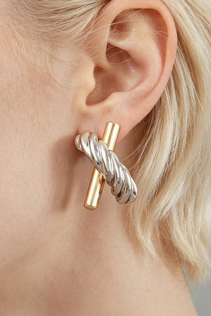 Women's Stud Earrings Two Toned Twisted X BYMANYC ® New York DUAL-FINISH CROSSOVER EARRINGS - New Collection