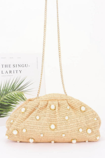 Women's Party Clutch Faux Straw Pearl BYMANYC ® New York ELEGANT CHIC EVENING PURSE - New Collection