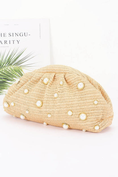 Women's Party Clutch Faux Straw Pearl BYMANYC ® New York ELEGANT CHIC EVENING PURSE - New Collection