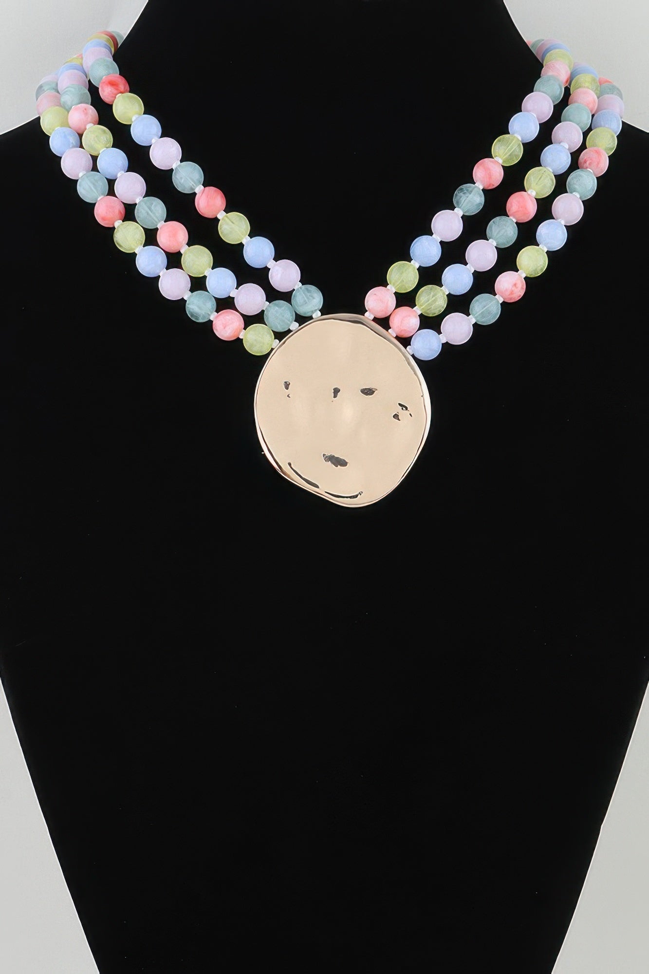 Women's Statement Necklace Triple Beaded Disc BYMANYC ® New York LAYERED TEXTURED COLLAR - New Collection