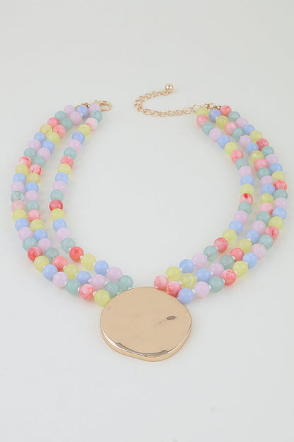 Women's Statement Necklace Triple Beaded Disc BYMANYC ® New York LAYERED TEXTURED COLLAR - New Collection