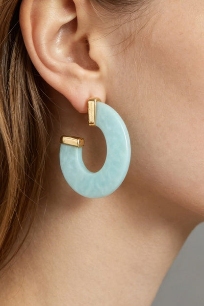 Women's Hoop Earrings Marble Stone Open BYMANYC ® New York CONTEMPORARY ORGANIC RESIN HOOPS - New Collection
