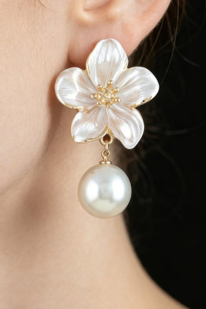 Women's Drop Earrings Pearl Flower Accent BYMANYC ® New York ELEGANT FLORAL DANGLE EARRINGS - New Collection