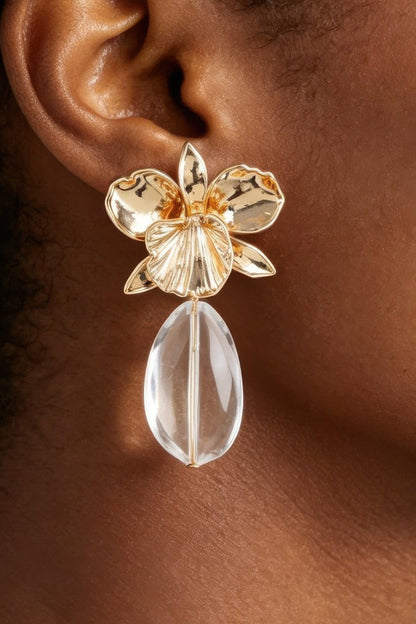 Women's Drop Earrings Hammered Orchid Accent BYMANYC ® New York BLOOMING BOTANICAL DANGLE EARRINGS - New Collection