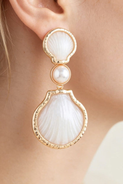 Women's Drop Earrings Hammered Shell Accent BYMANYC ® New York ORGANIC STONE DANGLE EARRINGS - New Collection