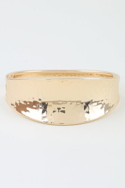 Women's Cuff Bracelet Hammered Leaf Clasp BYMANYC ® New York BOTANICAL OPEN STATEMENT BANGLE - New Collection