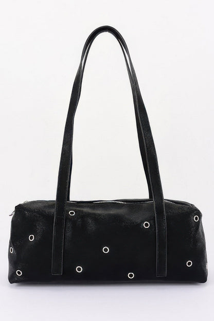 Women's Shoulder Bag Vegan Leather Eyelet Studded Rectangular BYMANYC ® New York CONTEMPORARY HARDWARE STRUCTURED PURSE - New Collection