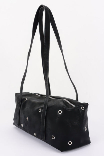 Women's Shoulder Bag Vegan Leather Eyelet Studded Rectangular BYMANYC ® New York CONTEMPORARY HARDWARE STRUCTURED PURSE - New Collection