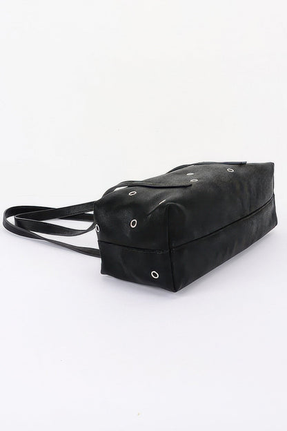 Women's Shoulder Bag Vegan Leather Eyelet Studded Rectangular BYMANYC ® New York CONTEMPORARY HARDWARE STRUCTURED PURSE - New Collection