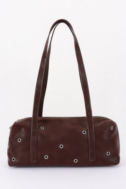 Women's Shoulder Bag Vegan Leather Eyelet Studded Rectangular BYMANYC ® New York CONTEMPORARY HARDWARE STRUCTURED PURSE - New Collection