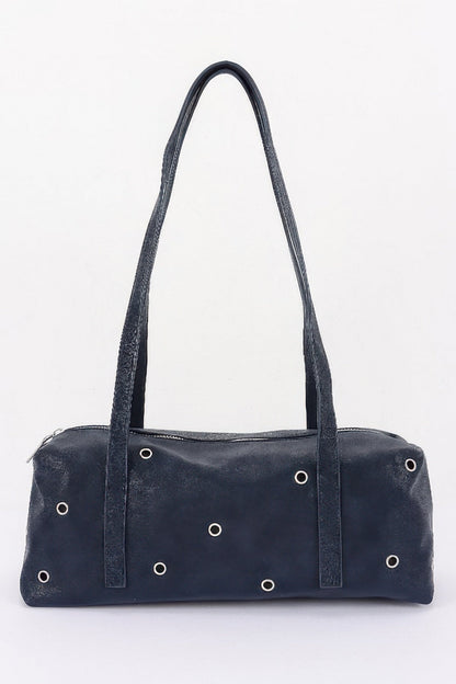 Women's Shoulder Bag Vegan Leather Eyelet Studded Rectangular BYMANYC ® New York CONTEMPORARY HARDWARE STRUCTURED PURSE - New Collection