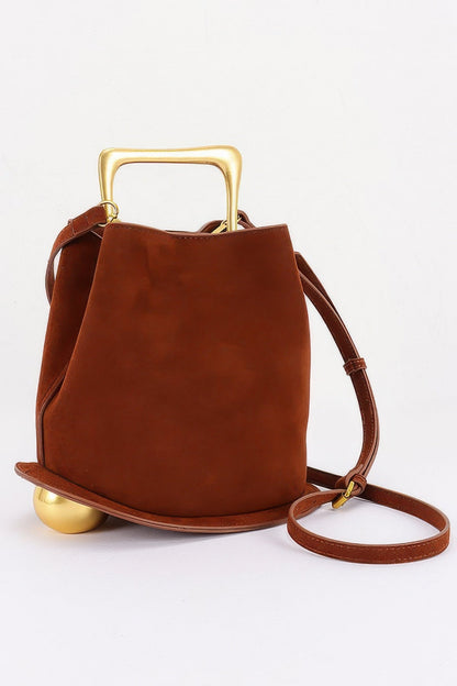 Women's Top Handle Bag Faux Suede Metal Handle BYMANYC ® New York CONTEMPORARY TEXTURED METALLIC PURSE - New Collection