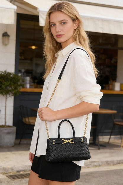 Women's Top Handle Bag Braided Vegan Leather BYMANYC ® New York CONTEMPORARY WOVEN STRUCTURED PURSE - New Collection