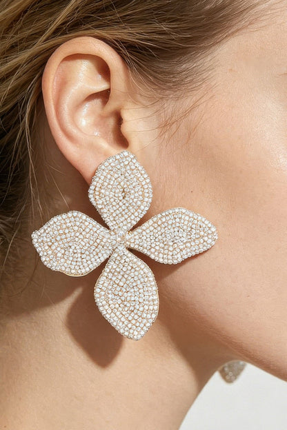 Women's Stone Beaded Flower Drop Earrings Prêt-À-Porter BYMANYC ® New York - New Collection