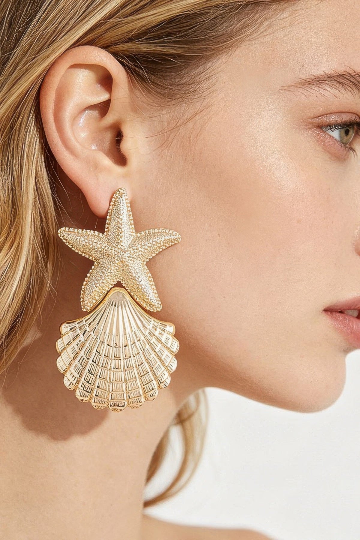 Women's Polished Starfish and Shell Drop Earrings Prêt-À-Porter BYMANYC ® New York - New Collection