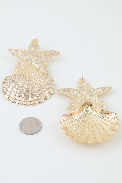 Women's Polished Starfish and Shell Drop Earrings Prêt-À-Porter BYMANYC ® New York - New Collection