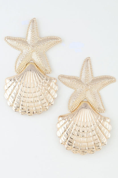 Women's Polished Starfish and Shell Drop Earrings Prêt-À-Porter BYMANYC ® New York - New Collection
