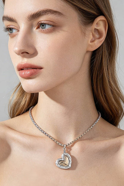 Women's Hammered Heart Box Chain Necklace Prêt-À-Porter BYMANYC ® New York - New Collection