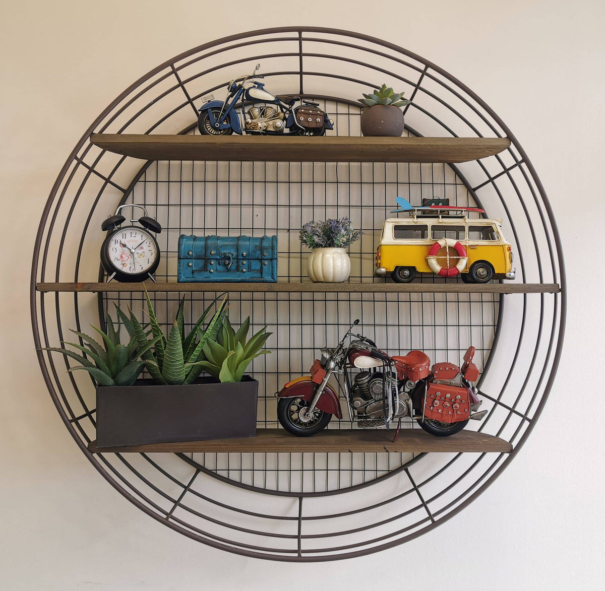 Wall Rack - 3-Tier Rustic Round Iron Wall Shelf