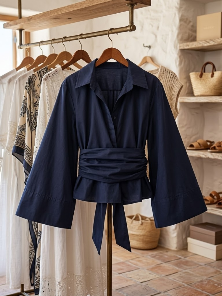 WOMEN'S BLOUSE ASTORIA Blue Navy New Collection IBIZA Summer – BYMANYC ® New York