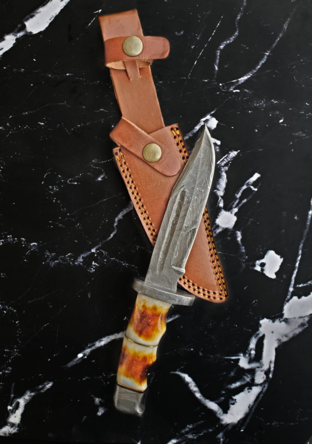 Damascus Hunting Knife Full Tang With Damascus Hilt Custom Titan Hunter TD-216