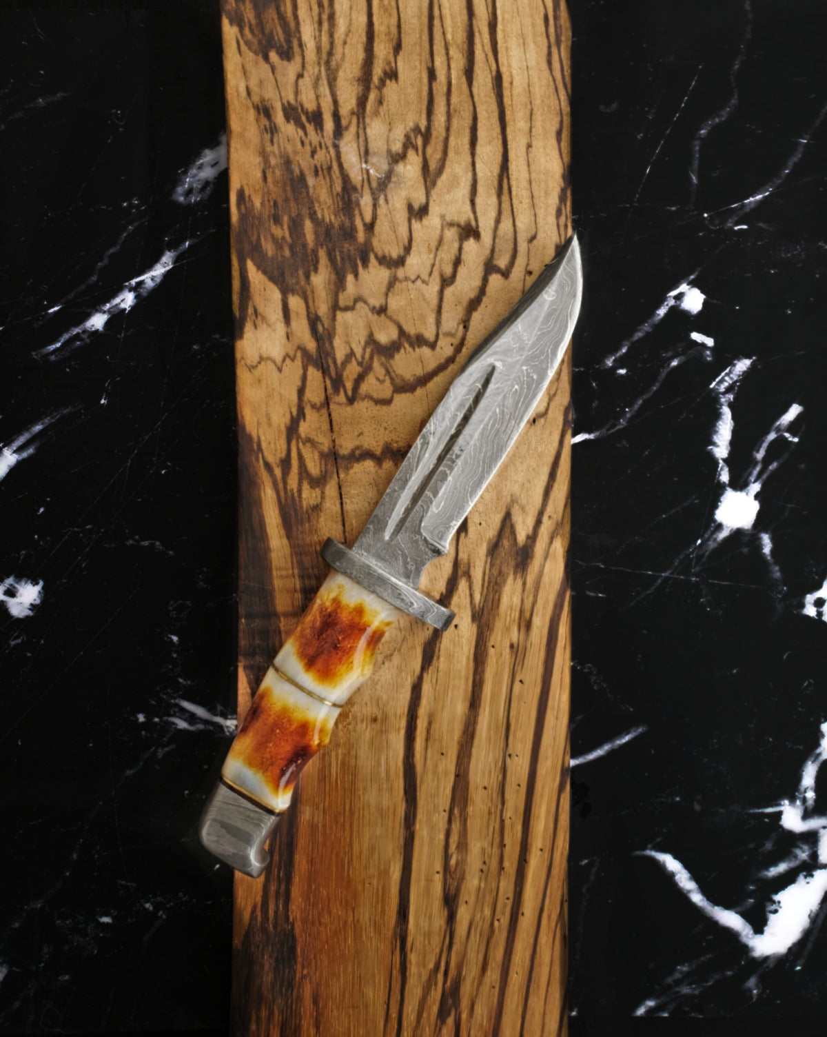 Damascus Hunting Knife Full Tang With Damascus Hilt Custom Titan Hunter TD-216