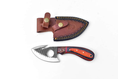 Handcrafted Gut Hook Skinner Knife With Exotic Wood Handle & Leather Sheath - TS-2