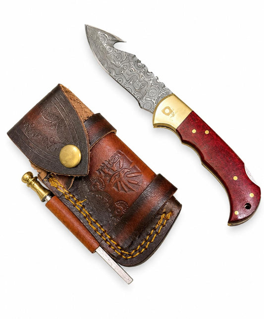 Titan Crimson Trek Damascus Folding Knife TFT-115