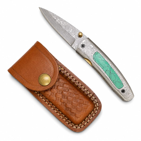 Titan Turquoise Ridge Damascus Folding Knife TFT-112